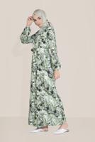 Tesettür giyim YEŞİL DESENLİ ELBİSE T 40814
