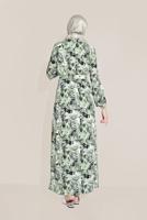 Tesettür giyim YEŞİL DESENLİ ELBİSE T 40814