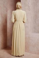 Tesettür giyim BEJ ALVİNA DANTEL DETAYLI DÜĞMELİ ELBİSE T 41509