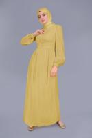 Tesettür giyim SARI ALVİNA DANTEL DETAYLI DÜĞMELİ ELBİSE T 41509