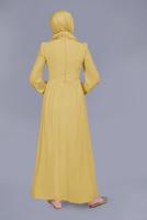 Tesettür giyim SARI ALVİNA DANTEL DETAYLI DÜĞMELİ ELBİSE T 41509