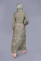 Tesettür giyim HAKİ ALVİNA ÇİÇEKLİ FERMUARLI ELBİSE T 41549