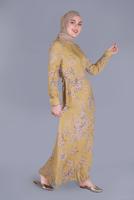 Tesettür giyim TURUNCU ALVİNA ÇİÇEK DESENLİ DÜĞMELİ KEMERLİ ELBİSE T 41550