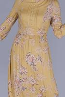 Tesettür giyim TURUNCU ALVİNA ÇİÇEK DESENLİ DÜĞMELİ KEMERLİ ELBİSE T 41550