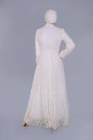 Tesettür giyim EKRU ALVİNA DANTELLİ YUVARLAK YAKA ELBİSE T 41662