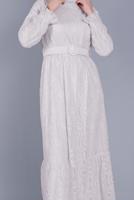 Tesettür giyim EKRU ALVİNA DANTEL DETAYLI ELBİSE T 41663