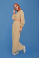 Tesettür giyim BEJ ALVİNA BİSİKLET YAKA KOLLARI NAKIŞLI ELBİSE T 41697