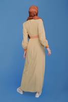 Tesettür giyim BEJ ALVİNA BİSİKLET YAKA KOLLARI NAKIŞLI ELBİSE T 41697