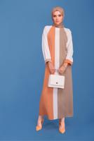 Tesettür giyim TURUNCU ALVİNA RENK BLOKLU BİSİKLET YAKA ELBİSE T 41771