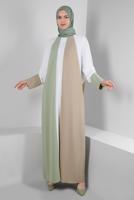 Tesettür giyim YEŞİL ALVİNA RENK BLOKLU BİSİKLET YAKA ELBİSE T 41771