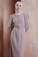 Tesettür giyim PEMBE ALVİNA KEMERLİ TAŞLI ELBİSE T 41778