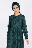 Tesettür giyim YEŞİL ALVİNA ETEK UCU VOLANLI DANTELLİ ELBİSE 4356
