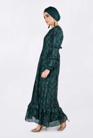 Tesettür giyim YEŞİL ALVİNA ETEK UCU VOLANLI DANTELLİ ELBİSE 4356