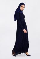 Tesettür giyim LACİVERT ALVİNA ETEK UCU VOLANLI DANTELLİ ELBİSE 4356