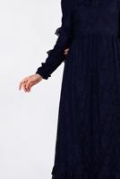 Tesettür giyim LACİVERT ALVİNA ETEK UCU VOLANLI DANTELLİ ELBİSE 4356