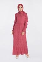 Tesettür giyim MERCAN ALVİNA YUVARLAK YAKA DANTELLİ ELBİSE 4390