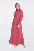 Tesettür giyim MERCAN ALVİNA YUVARLAK YAKA DANTELLİ ELBİSE 4390