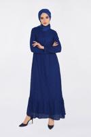 Tesettür giyim LACİVERT ALVİNA YUVARLAK YAKA DANTELLİ ELBİSE 4390