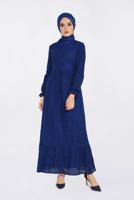 Tesettür giyim LACİVERT ALVİNA YUVARLAK YAKA DANTELLİ ELBİSE 4390