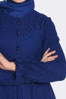 Tesettür giyim LACİVERT ALVİNA YUVARLAK YAKA DANTELLİ ELBİSE 4390