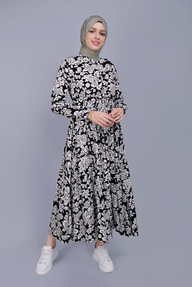 Vêtements hijab  FLORAL PATTERN DRESS 4412  - TRENDTESETTÜR