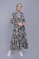 Hijab clothing BLACK FLORAL PATTERN DRESS 4412 
