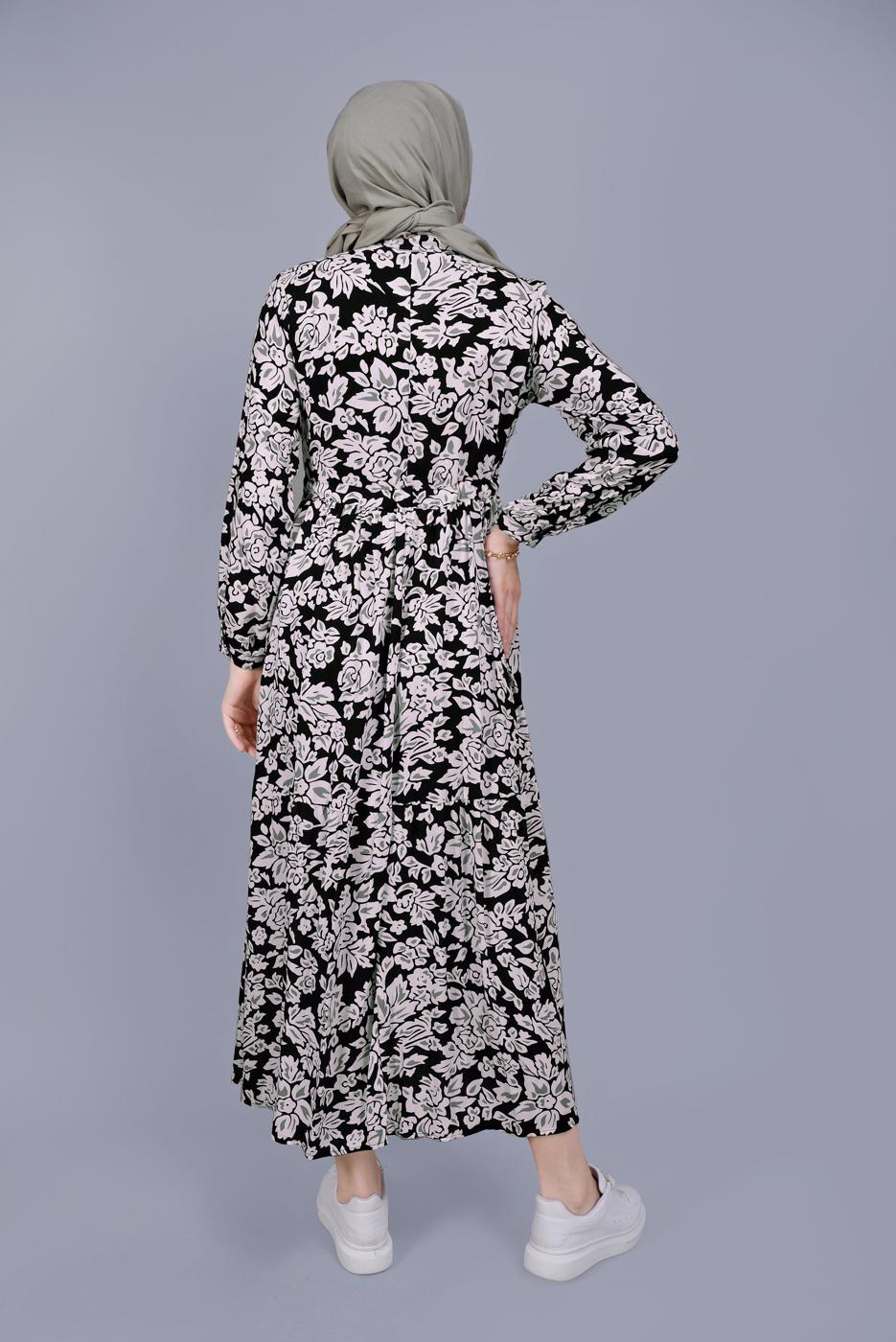 Hijab clothing BLACK FLORAL PATTERN DRESS 4412 