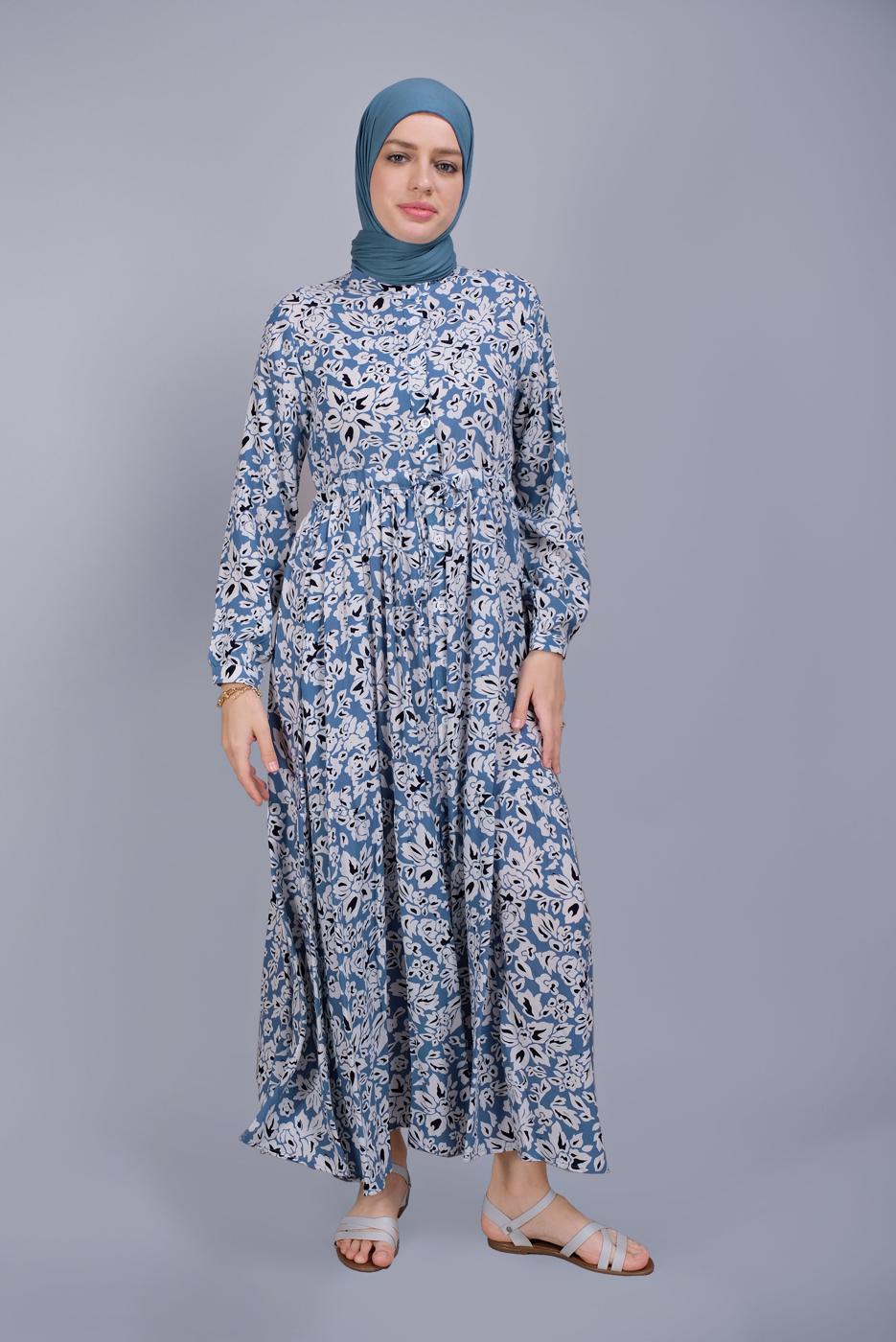 Hijab clothing BLUE FLORAL PATTERN DRESS 4412 