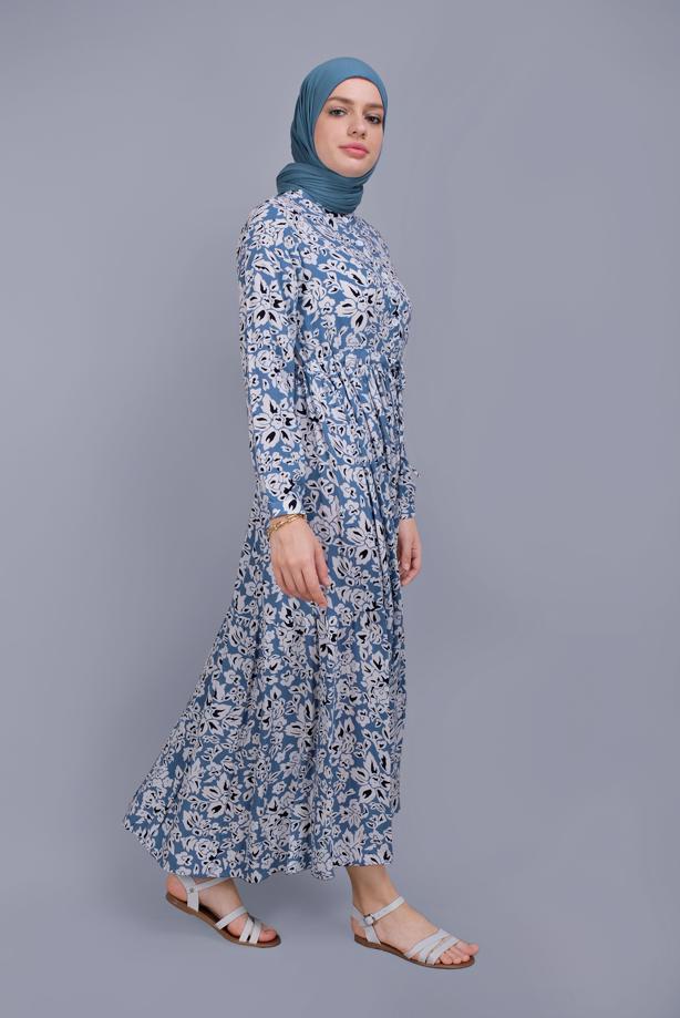 Vêtements hijab  FLORAL PATTERN DRESS 4412  - TRENDTESETTÜR