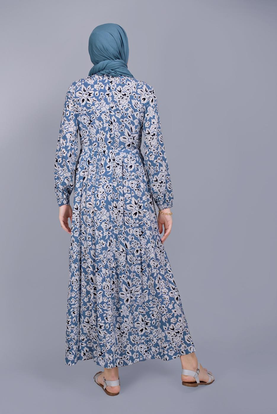 Hijab clothing BLUE FLORAL PATTERN DRESS 4412 