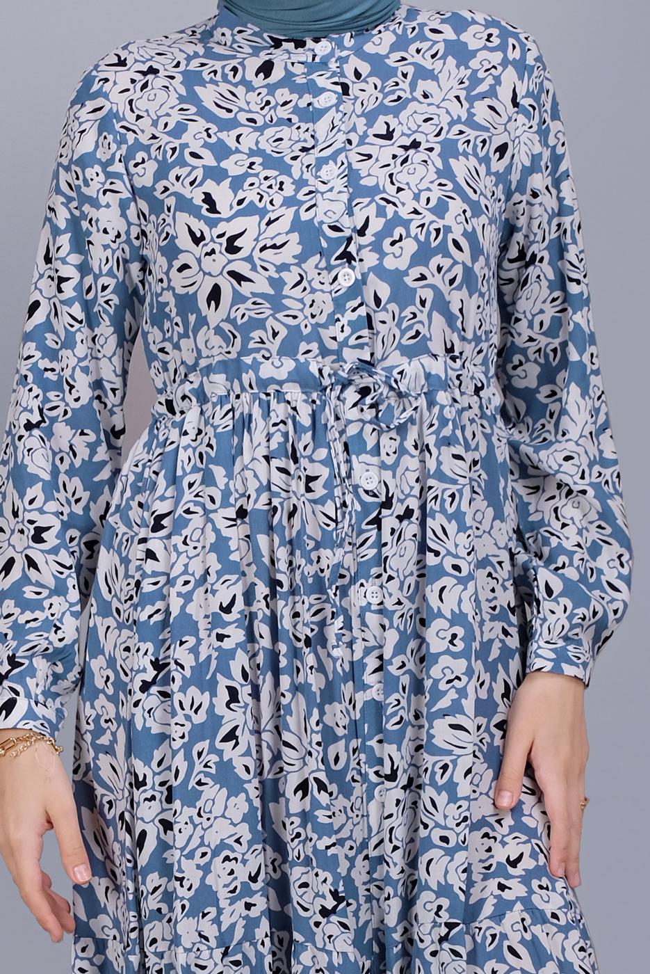 Hijab clothing BLUE FLORAL PATTERN DRESS 4412 