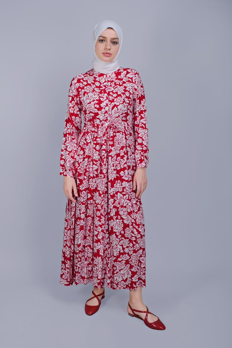 Hijab clothing RED FLORAL PATTERN DRESS 4412 