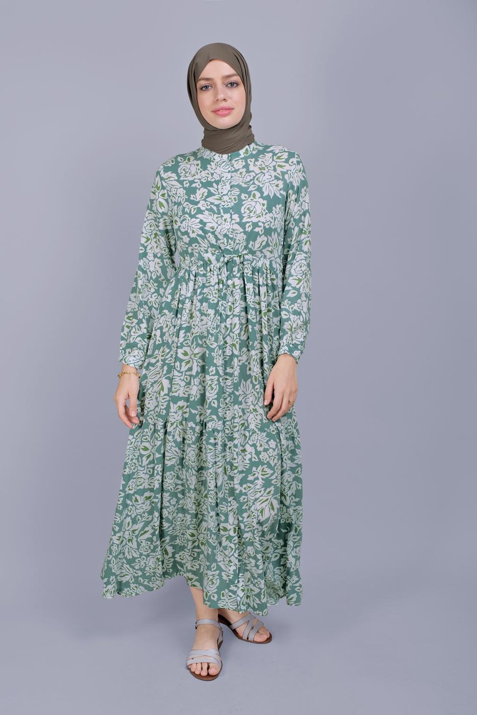 Hijab clothing GREEN FLORAL PATTERN DRESS 4412 
