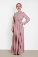 Tesettür giyim PUDRA NAKIŞ DETAYLI ELBİSE T 4433