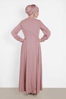 Tesettür giyim PUDRA NAKIŞ DETAYLI ELBİSE T 4433
