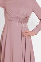 Tesettür giyim PUDRA NAKIŞ DETAYLI ELBİSE T 4433