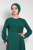 Tesettür giyim YEŞİL NAKIŞ DETAYLI ELBİSE T 4433