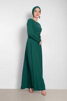 Tesettür giyim YEŞİL NAKIŞ DETAYLI ELBİSE T 4433
