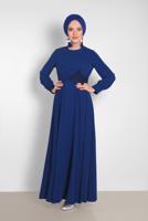 Tesettür giyim LACİVERT NAKIŞ DETAYLI ELBİSE T 4433