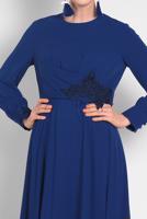 Tesettür giyim LACİVERT NAKIŞ DETAYLI ELBİSE T 4433