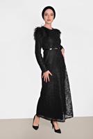 Tesettür giyim SİYAH ALVİNA TÜY DETAYLI GÜPÜRLÜ ELBİSE T 4464