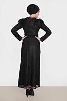 Tesettür giyim SİYAH ALVİNA TÜY DETAYLI GÜPÜRLÜ ELBİSE T 4464