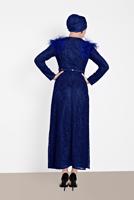 Tesettür giyim LACİVERT ALVİNA TÜY DETAYLI GÜPÜRLÜ ELBİSE T 4464