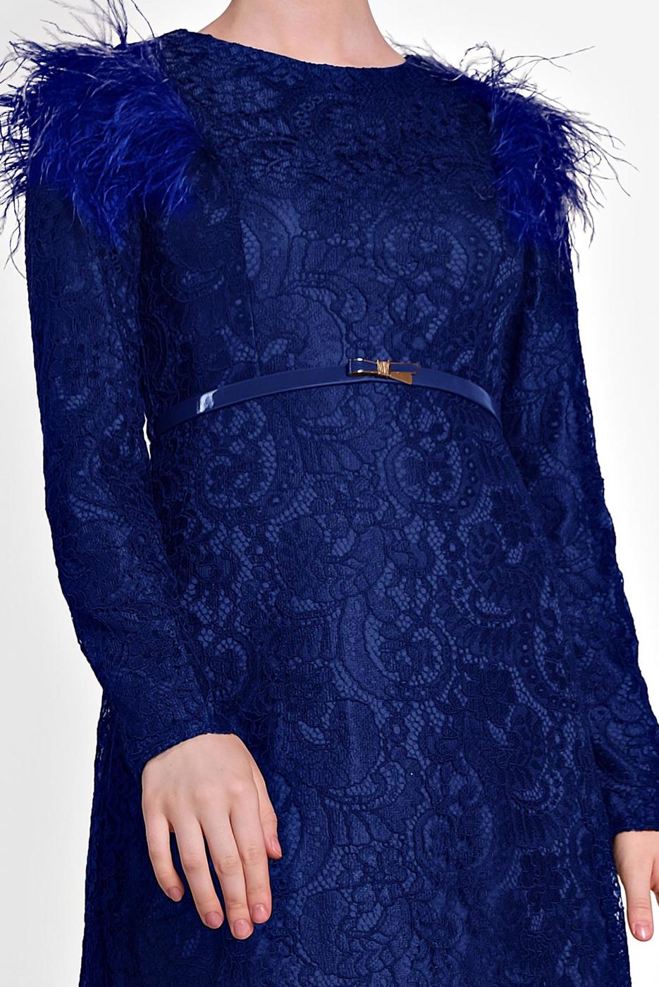 Tesettür giyim LACİVERT ALVİNA TÜY DETAYLI GÜPÜRLÜ ELBİSE T 4464