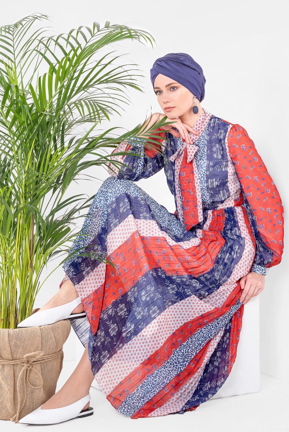 Tesettür giyim KIRMIZI T 4969 ALVİNA AQUA 272432 ELBİSE 38/44