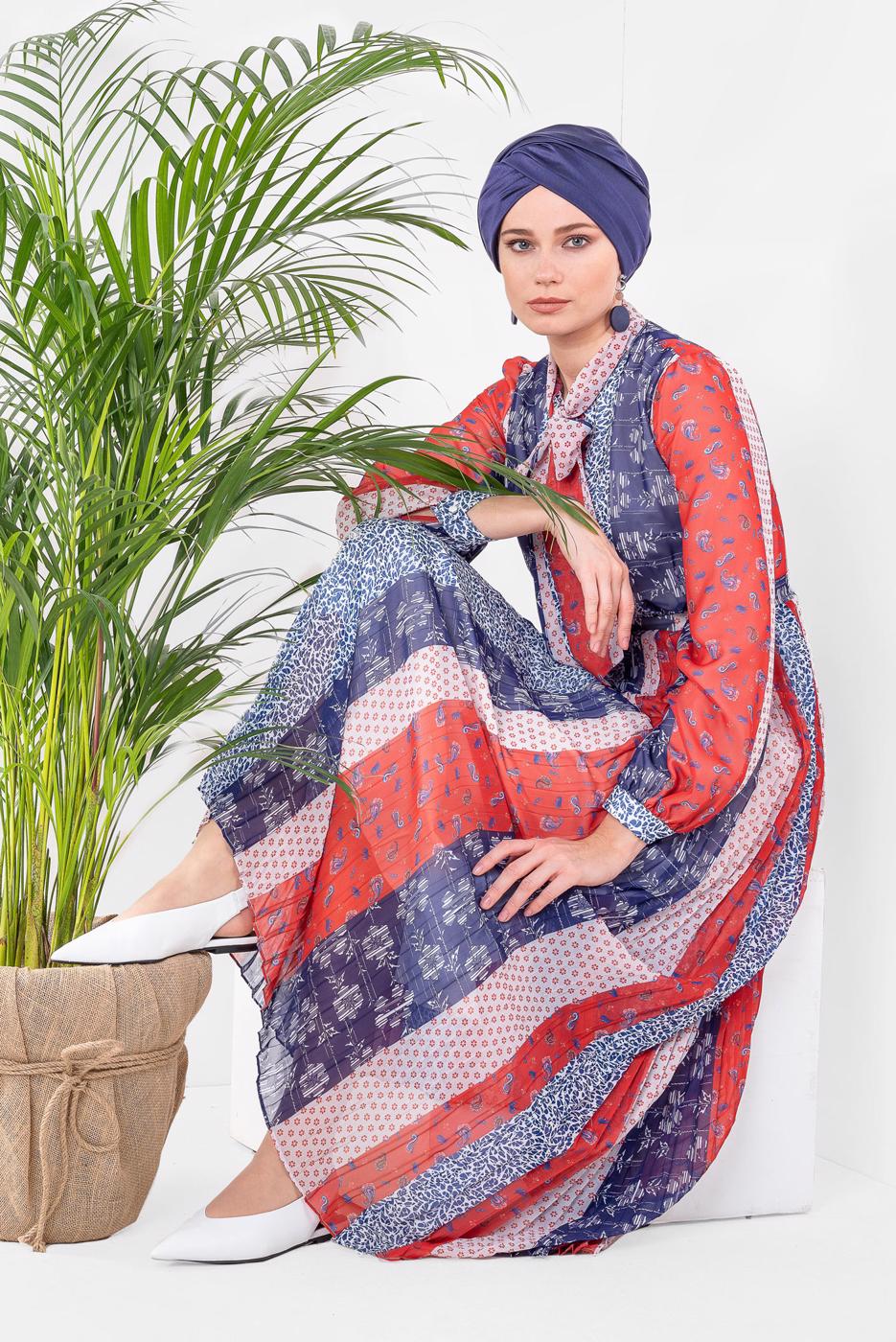 Tesettür giyim KIRMIZI T 4969 ALVİNA AQUA 272432 ELBİSE 38/44