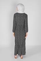 Tesettür giyim SİYAH MANŞETLERİ LASTİKLİ DESENLİ ELBİSE 5166 