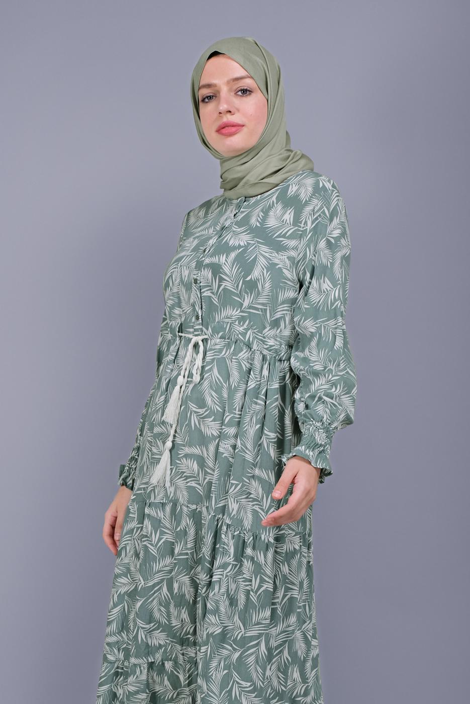 Hijab clothing GREEN LEAF PATTERNED LACE DRESS  5412 