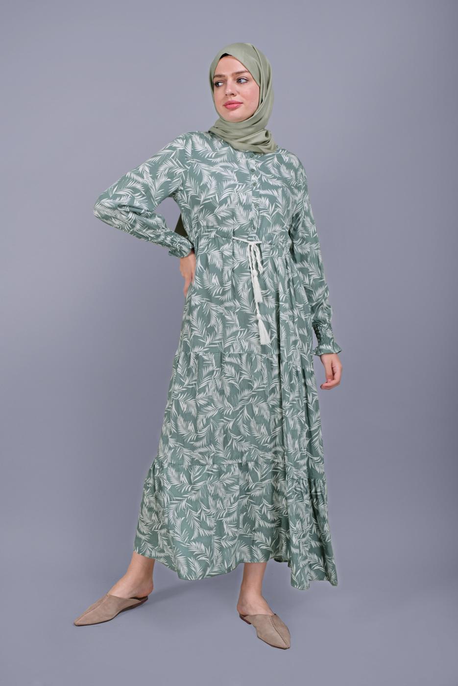 Hijab clothing GREEN LEAF PATTERNED LACE DRESS  5412 