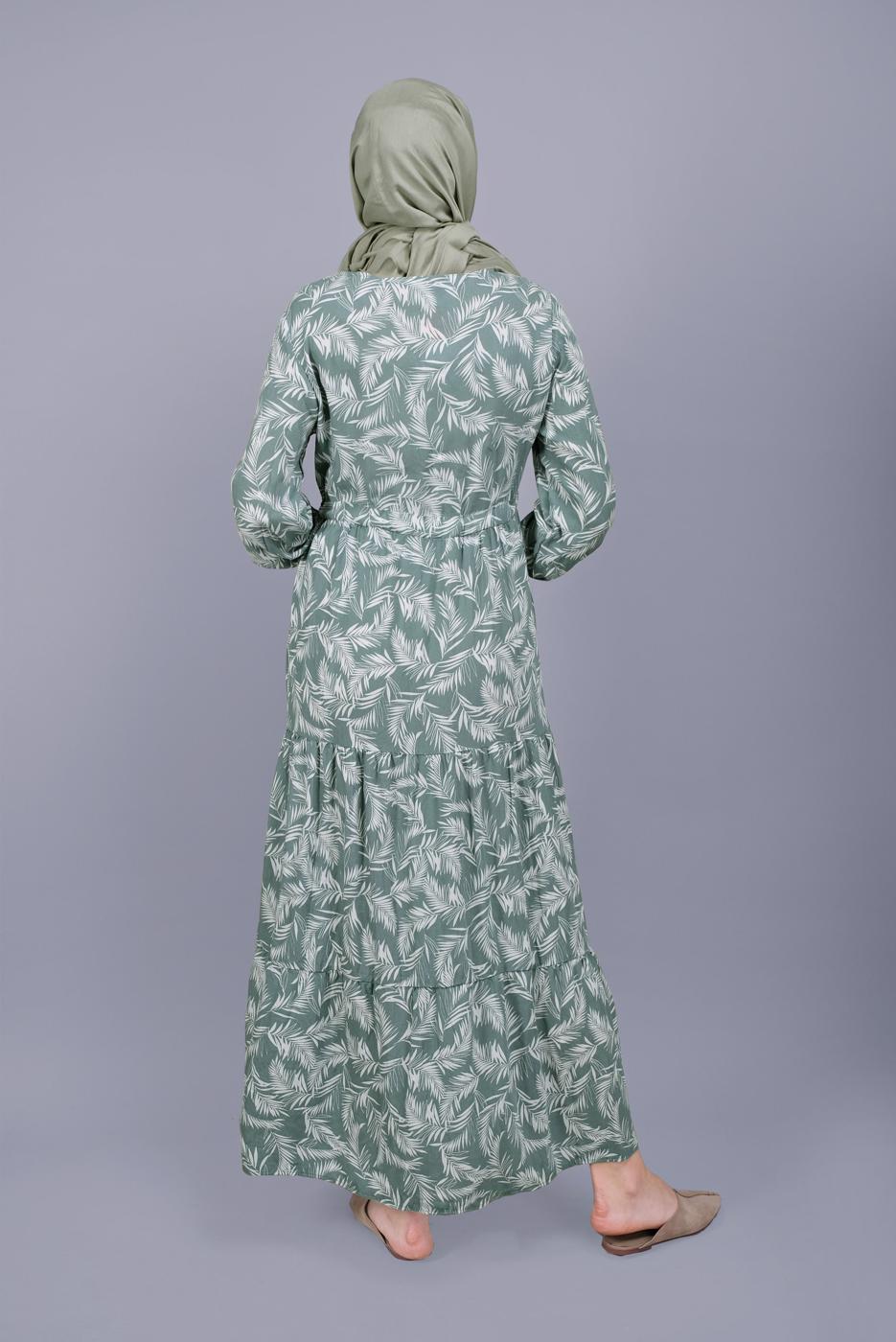 Hijab clothing GREEN LEAF PATTERNED LACE DRESS  5412 